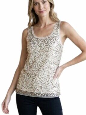 GRYPHON Sequined Tank Top with Mesh ans Satin Lining Gold Size M